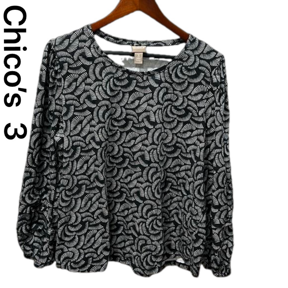 📻Chicos long sleeve black blouse size 3 GUC